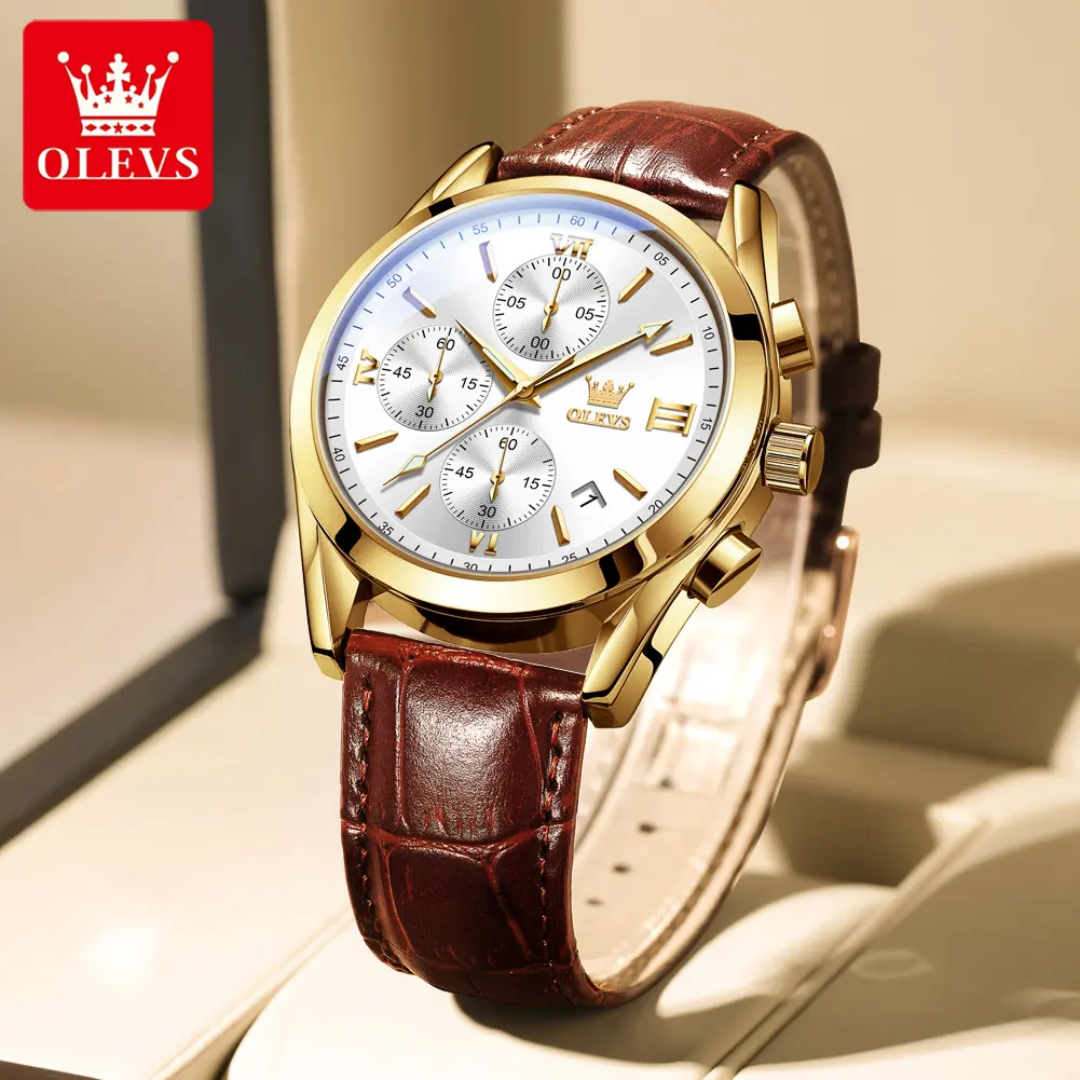 OLEVS 2872 Men's Chronograph Quartz Watch | Leather Strap | Waterproof