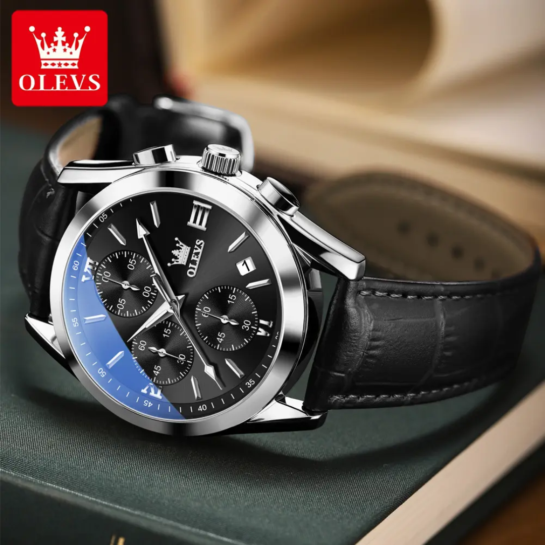 OLEVS 2872 Men's Chronograph Quartz Watch | Leather Strap | Waterproof