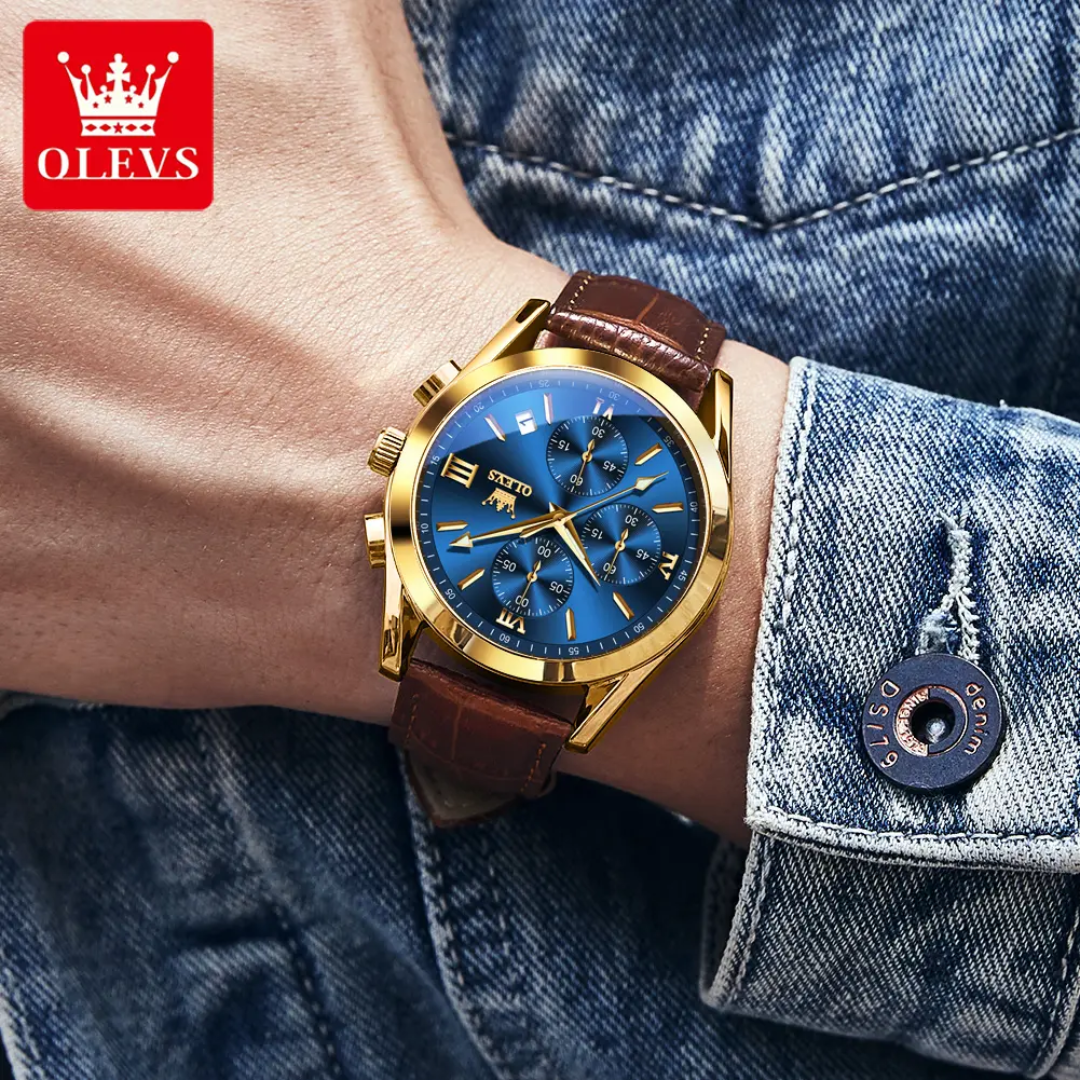 OLEVS 2872 Men's Chronograph Quartz Watch | Leather Strap | Waterproof
