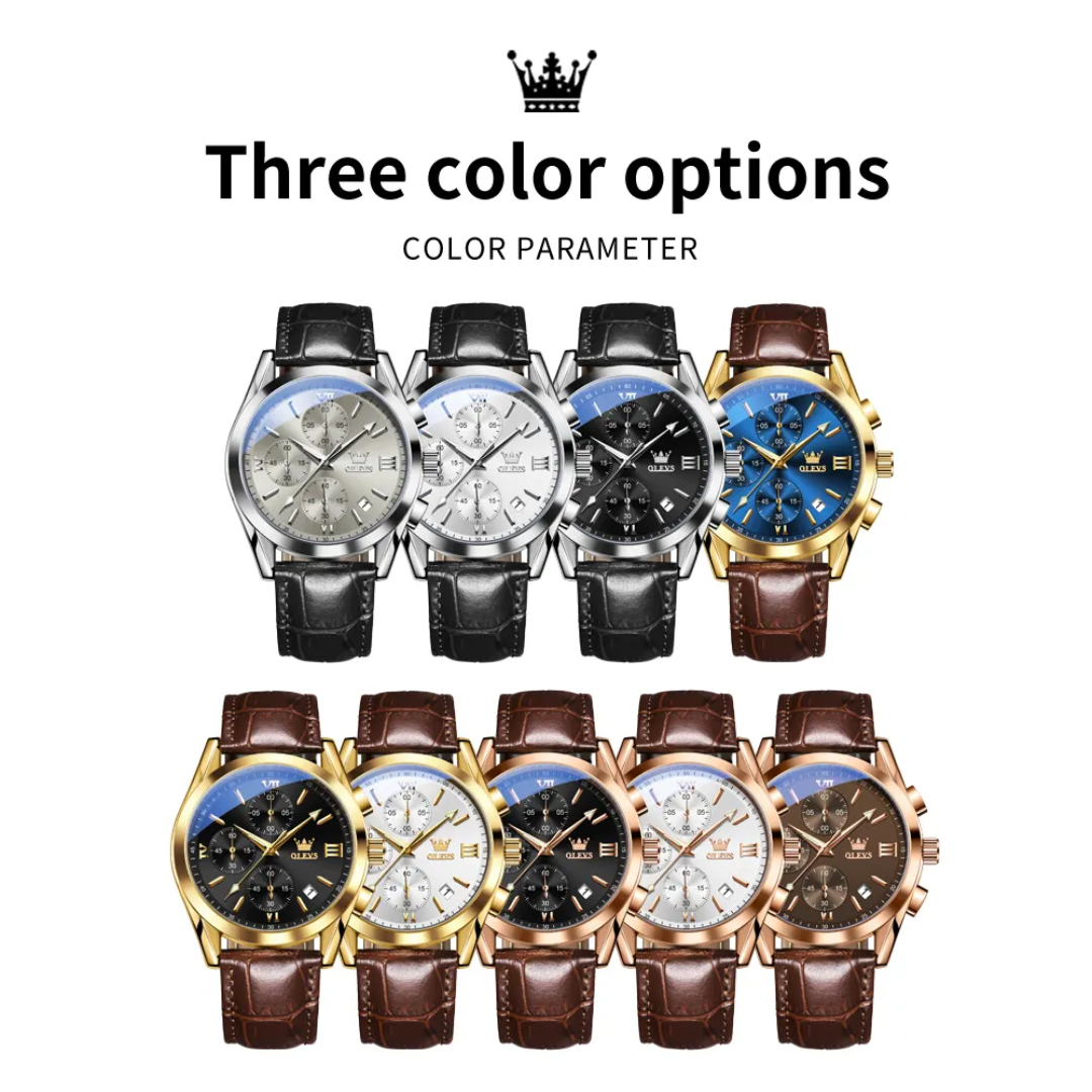 OLEVS 2872 Men's Chronograph Quartz Watch | Leather Strap | Waterproof