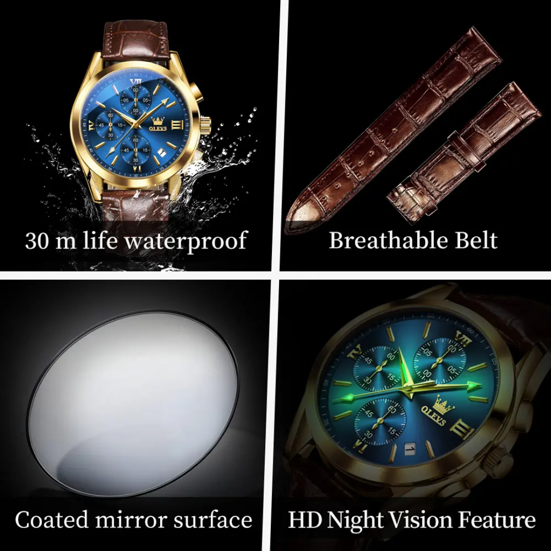 OLEVS 2872 Men's Chronograph Quartz Watch | Leather Strap | Waterproof
