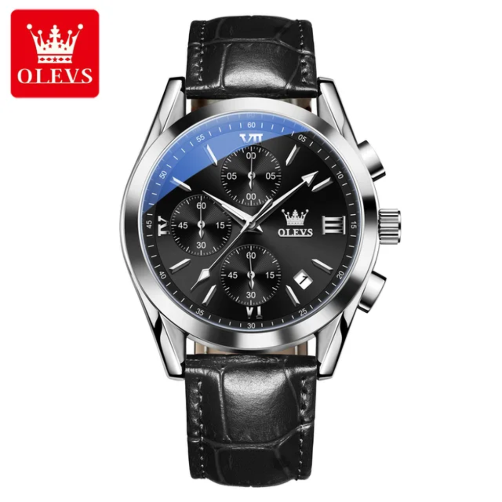 OLEVS 2872 Men's Chronograph Quartz Watch | Leather Strap | Waterproof