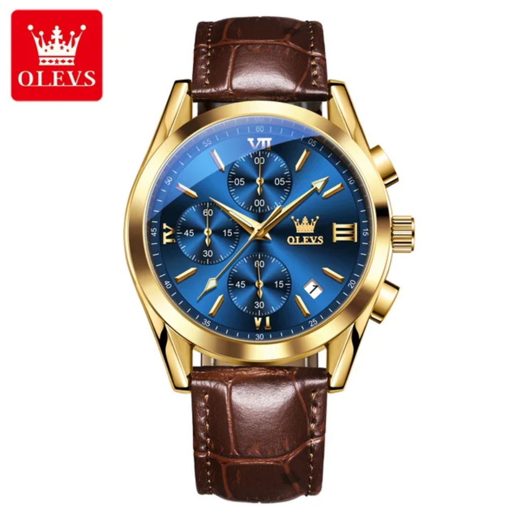 OLEVS 2872 Men's Chronograph Quartz Watch | Leather Strap | Waterproof