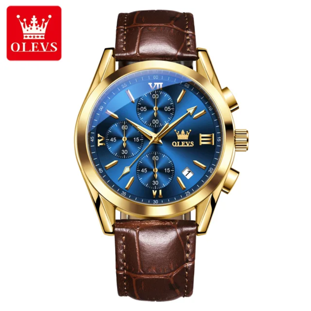 OLEVS 2872 Men's Chronograph Quartz Watch | Leather Strap | Waterproof