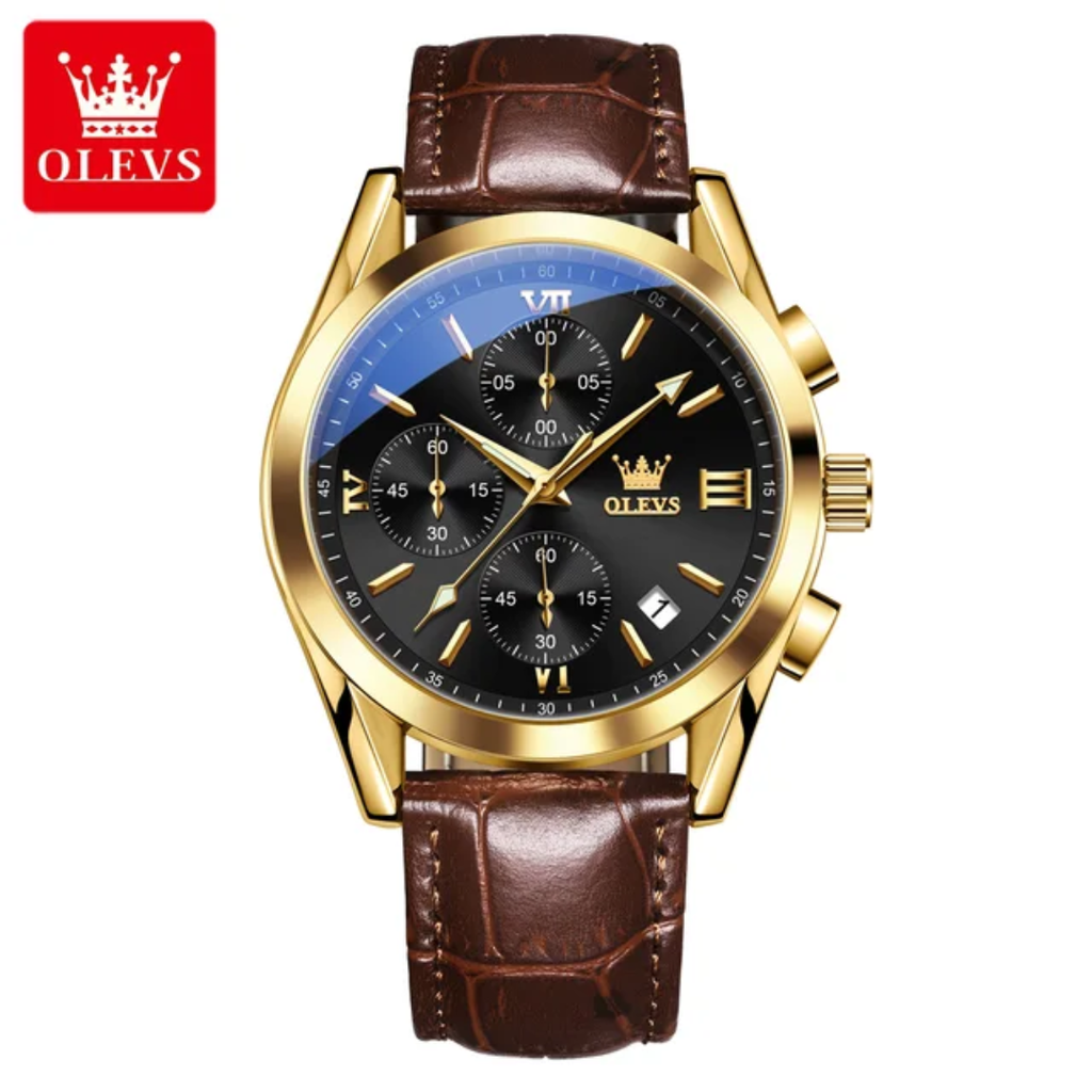 OLEVS 2872 Men's Chronograph Quartz Watch | Leather Strap | Waterproof