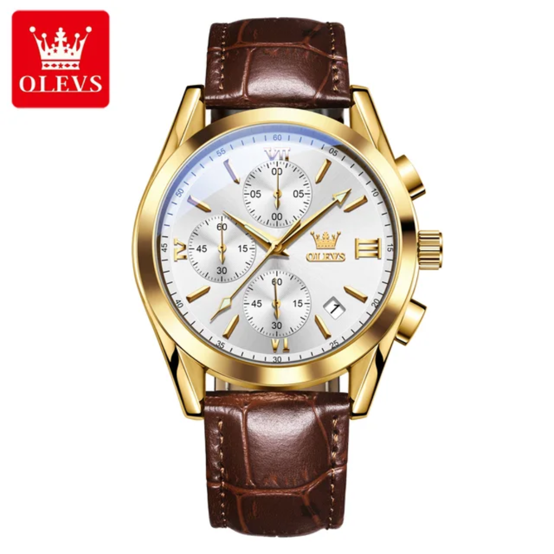 OLEVS 2872 Men's Chronograph Quartz Watch | Leather Strap | Waterproof