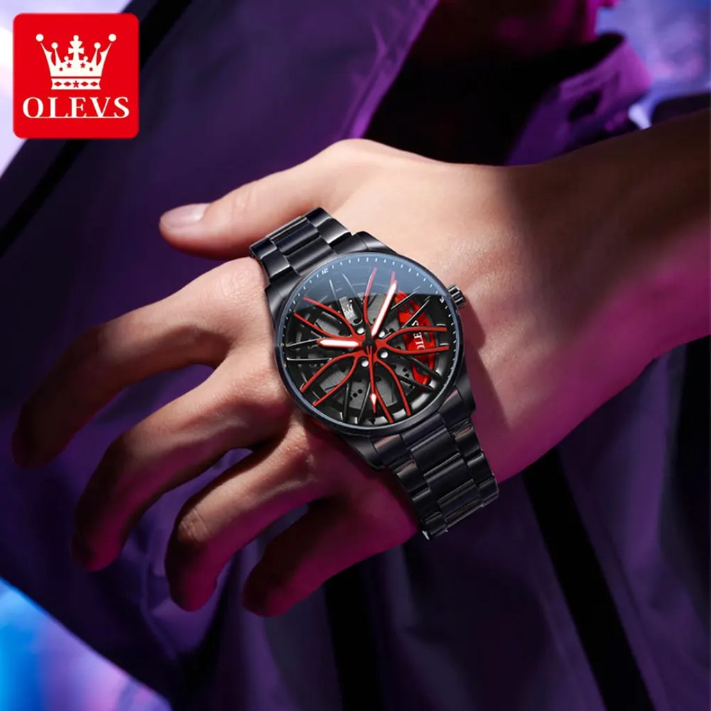 OLEVS 9937 Men's Rotating Skeleton Dial Quartz Watch | Stainless Steel | Waterproof