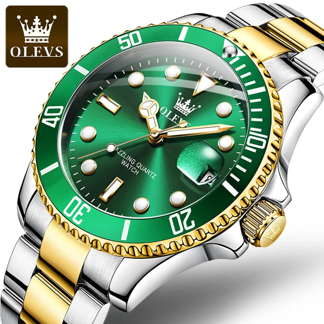 OLEVS 5886G Men's Dazzling Quartz Submariner Watch | Stainless Steel | 3BAR Waterproof