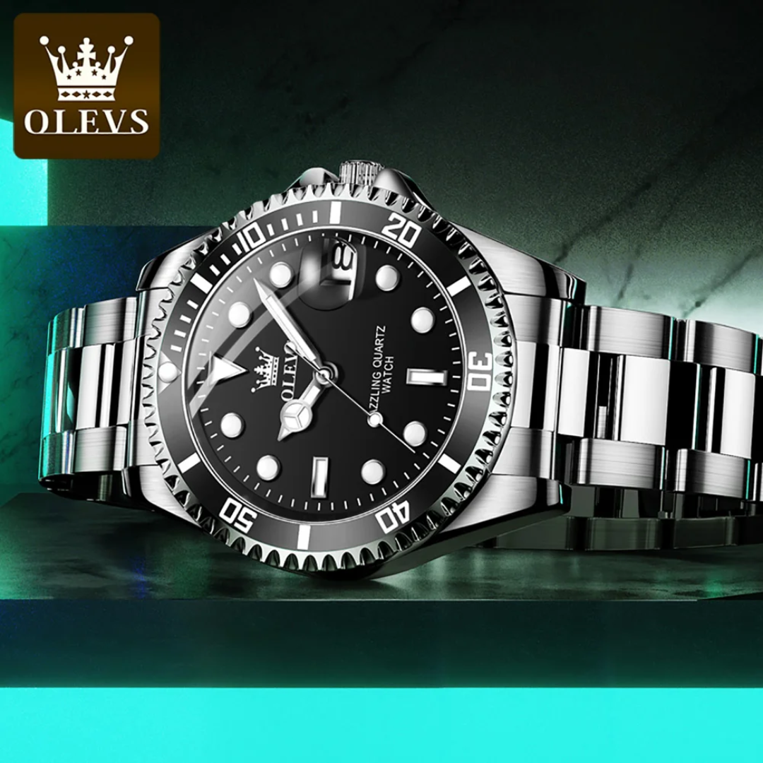 OLEVS 5886G Men's Dazzling Quartz Submariner Watch | Stainless Steel | 3BAR Waterproof