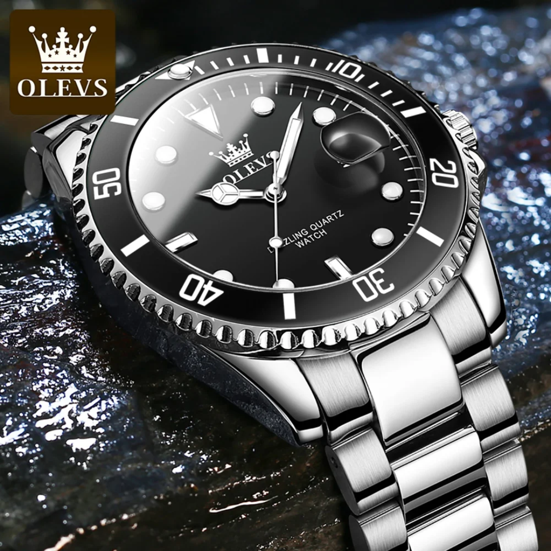 OLEVS 5886G Men's Dazzling Quartz Submariner Watch | Stainless Steel | 3BAR Waterproof