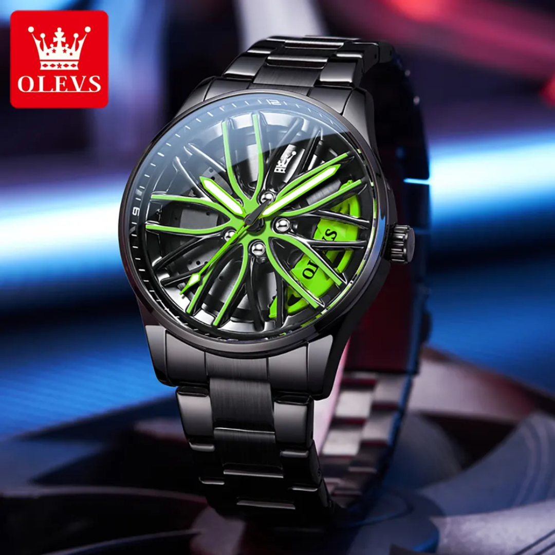 OLEVS 9937 Men's Rotating Skeleton Dial Quartz Watch | Stainless Steel | Waterproof
