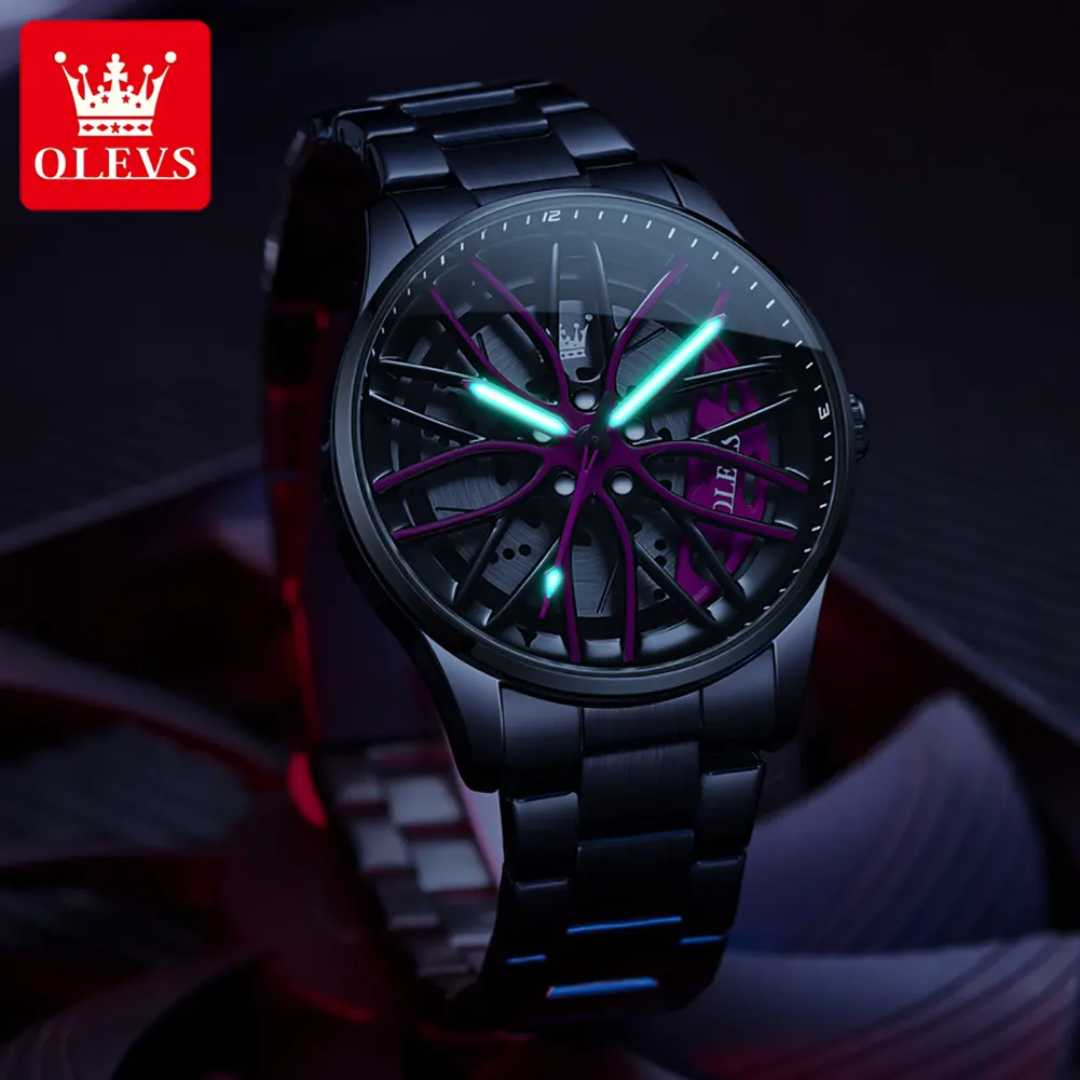 OLEVS 9937 Men's Rotating Skeleton Dial Quartz Watch | Stainless Steel | Waterproof