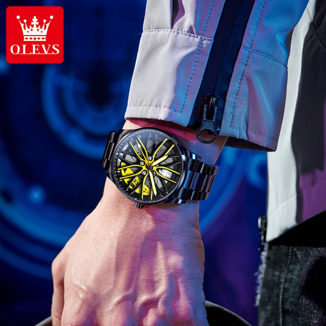 OLEVS 9937 Men's Rotating Skeleton Dial Quartz Watch | Stainless Steel | Waterproof