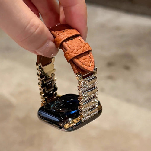Luxury Apple Watch Band – Crystal & Leather Edition