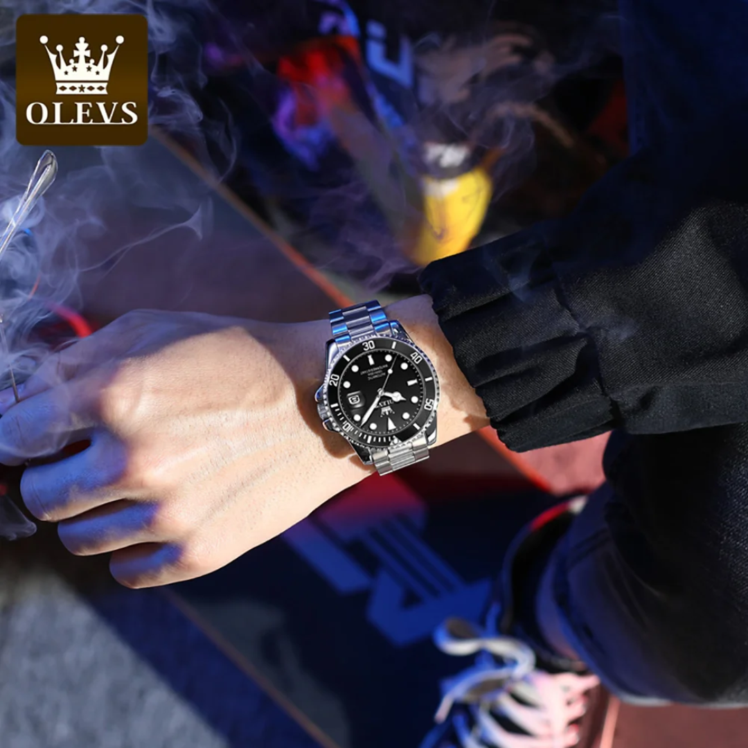 OLEVS Automatic Diver Watch Model 6650 – Green Dial | Two-Tone Steel